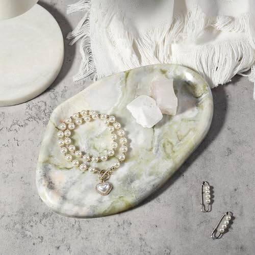 Koville Luxury Natural Green Marble Vanity Tray, Cloud Shape Serving Stone Key Tray for Home Decor, 10" x 7" Marble Storage Trays for Bathroom, Stone Plate Holder for Perfume, Candle and Jewelry - color: Bianco Palomino Green