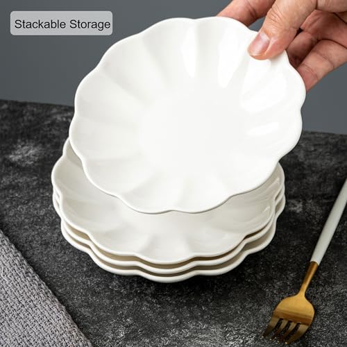 White Small Dessert Plates Set of 4,Ceramic Dinner Plates 6 Inch for Appetizer, Fruits, Cake, Salad,Microwave Safe,Christmas Gift - color: White-1