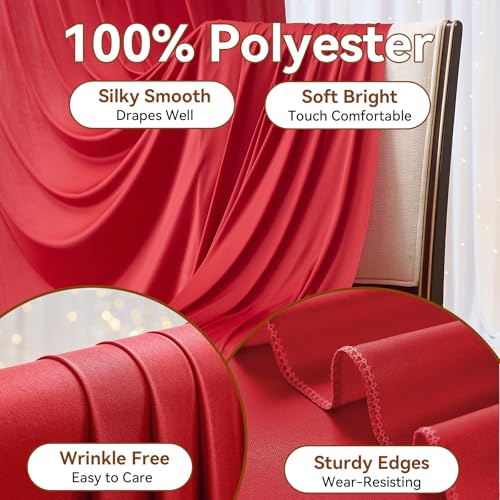 20×12ft Wrinkle Free Red Backdrop Curtain for Wedding Parties,4 Panels 5×12ft Long Soft Silky Polyester Backdrop Drapes Red Photo Back Drop Curtains for Photography Stage Christmas Background Cloth - color: Red, size: 12ft Long_4 Panels