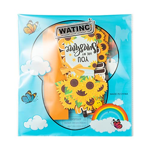 WATINC 3pcs Sunflower Wooden Table Centerpiece Sign Decoration, Hello Sunshine Wood Tabletop Signs, Summer Farmhouse Tiered Tray Table Topper Signs Decor for Home Kitchen Party Favor Photo Props