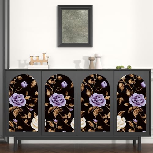 Laatse Golden Floral Wallpaper Peel and Stick Vintage Purple Gold Rose Contact Paper Self Adhesive Removable Retro Dark Flower Wall Mural for Bedroom Walls Shelves Cabinet Table Decor 17.5" x 118" - color: Purple Gold, size: 17.5" x 118"