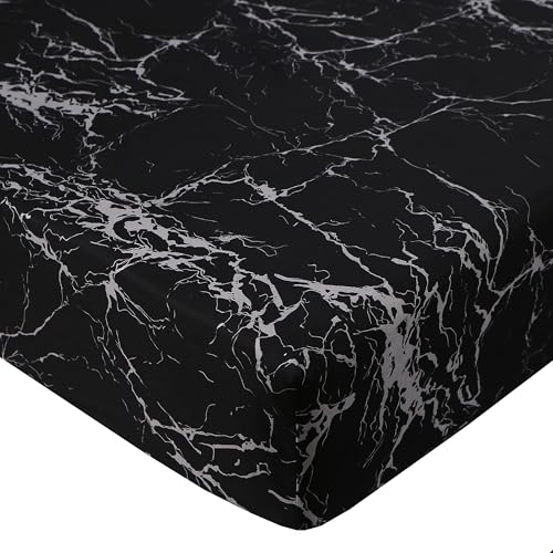 MAG 3pcs Black Marble Full Bed Sheet, Super Soft Microfiber, Marble Bedding Included 1 Fitted Sheet with 2 Pillowcases, 14 Inches Deep (Full, Black) - color: Black-marble, size: Full