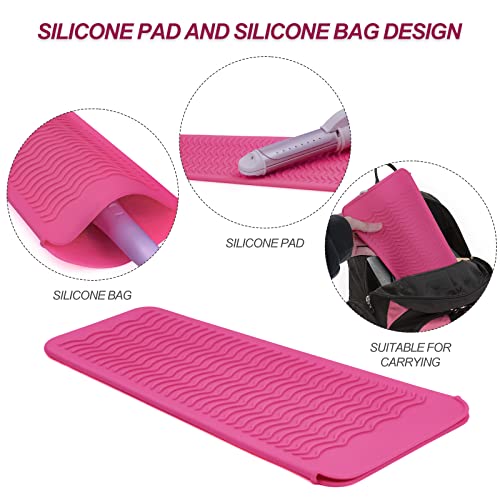 2PCS Silicone Heat Resistant Mat Pouch for Hair Straightener, Curling Iron, Flat Iron and Hot Hair Tools Pink 2 Pack - color: Pink, size: 2 Pack