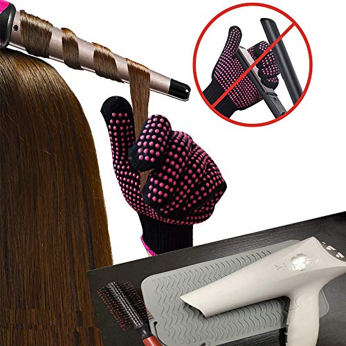 Heat Resistant Glove with Silicone Bump Mat for Curling Iron, Hair Straightener, Flat Irons - 9 x 6.5 Food Grade Mat, Grey - color: Grey G