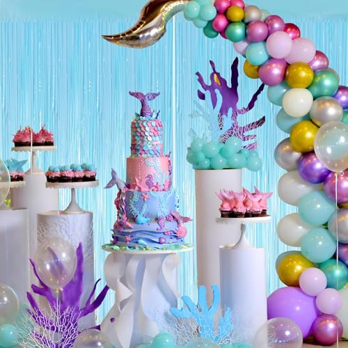 Valentines 2 Pack 3.3 * 8.3 ft Foil Curtain Metallic Tinsel Fringe Curtains Photo Booth Props Backdrop for Birthday Wedding Engagement Baby Christmas Holiday Celebration Party,Macaron Light Blue - color: Macaron Light Blue, size: 2 Pack