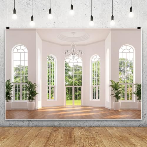 Laeacco 8x6ft Villa Hall Backdrop White Wall Interior Arch Door Window Scenery Photography Background for Business Office Video Conference Decoration Birthday Travel Party Banner Photo Booth Props - size: 8x6ft