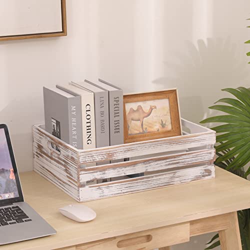 Large Size Wood Crates For Storage,Decorative Vintage White Wooden Crates For Display,Handmade Solid Wood Boxes,Set Of 3 Rustic White Wooden Crate. (vintage white) - color: vintage white