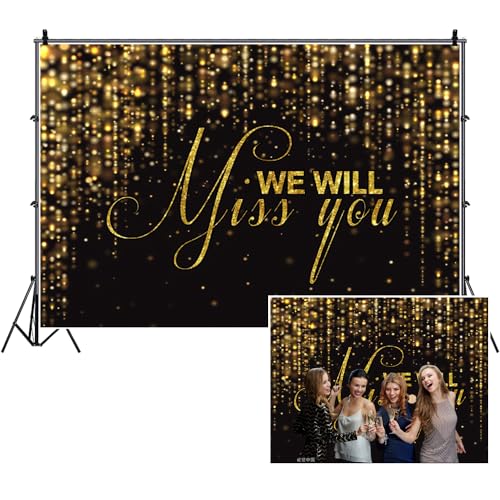 We Will Miss You Backdrop Banner 5x3ft Black Gold Going Away Party Photo Backdrop Background Men Women Goodbye Office Work Congrats Retirement Farewell Anniversary Graduation Party Decors - color: Black Gold03, size: 5x3ft
