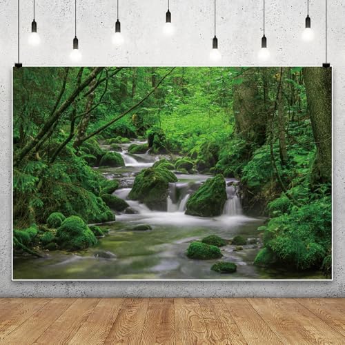 YongFoto Jungle Flowing Stream Forest Waterfall Backdrop 6x4ft Tropical Rainforest River Rock Moss Spring Nature Scenery Photography Background Party Banner Room Decor Portrait Photoshoot Wallpaper - color: Style 1, size: 6ftx4ft