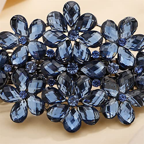 Aimimier Flower Crystal Hair Barrettes Shiny Rhinestone Hair Spring Clips Hair Pins Bridal Hairpiece Wedding Hair Accessories for Women (Blue) - color: Blue