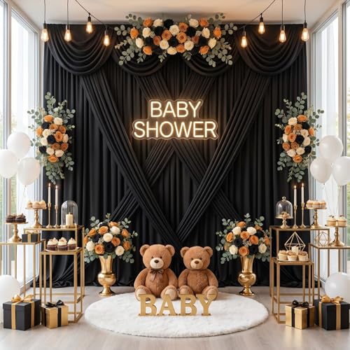 Black Backdrop Curtains 2 Panels 5ft x 8ft Polyester Photo Backdrop Drapes for Wedding Party Stage Birthday Decorations - color: Black, size: 2 Panels 5ft X 8ft