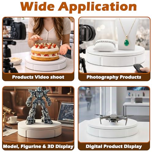 PROLEE Rotating Platform 12Inch/360lbs Capacity, 360 Degree Rotating Display Stand, Rotating Turntable for Photography, Remote Motorized Electric Turntable with 5 Colour Surface Covers and Carry Bag - color: White