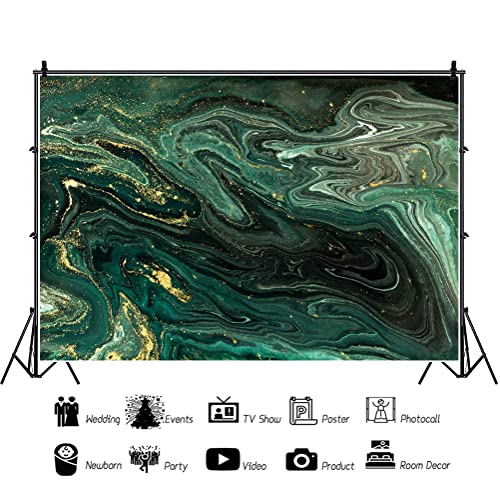 5x4ft Emerald Green Marble Texture Photography Backdrop Hunt Green Marble Happy Birthday Photo Background Golden Fluid Glitter Quicksand Liquid Abstract Art Backdrop Party Banner Decorations - color: Emerald Green01, size: 5x4ft