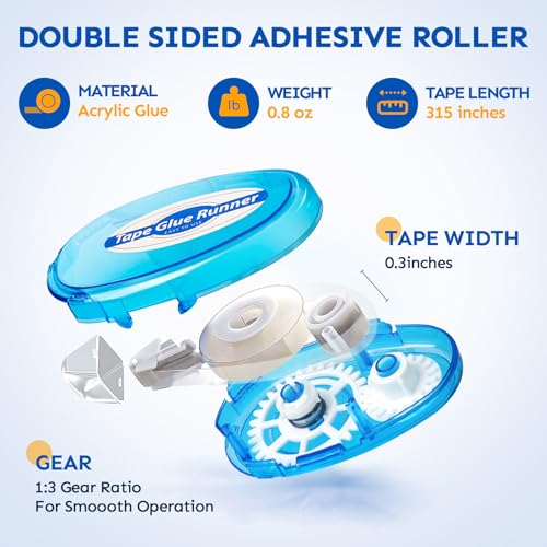 Tmol 4 Pack Scrapbook Tape, 26 Ft x 0.31 in Double Sided Tape Roller, Permanent Adhesive Tape Dispenser Runner, Photo-Safe Glue Tape Roller for Scrapbooking, Crafts and Arts Projects, Smooth & Clean - size: 4 pack