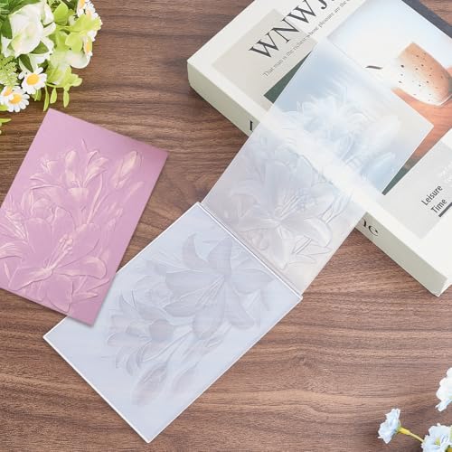 CRASPIRE Floral Embossing Folder 3D Embossed Folders White Plastic Spring Flowers Pattern Texture Background Paper Machine Template Stencils for DIY Arts Crafting Cards Making Scrapbooking Decors - style: Flower