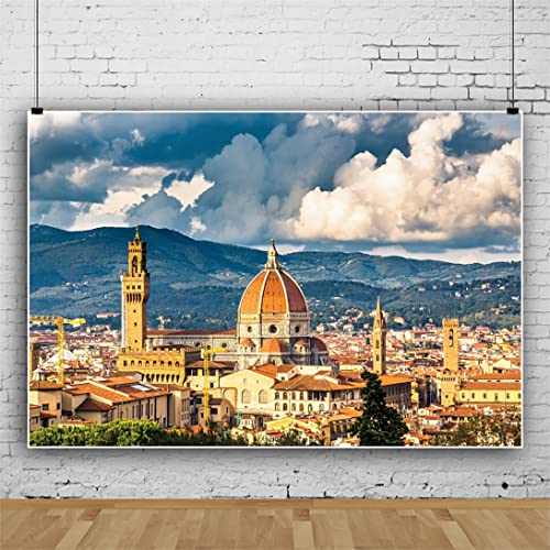 6x4ft Italy Photography Backdrop Florence Cityscape Background for Photography Vintage Buildings Mediterranean Style Backdrops European Honeymoon Travel Portrait Photo Booth Studio Props - size: 6x4ft