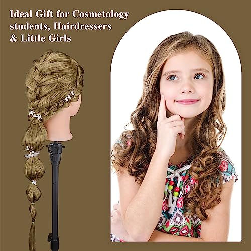28 Inch Mannequin Head 80% Human Hair with Tripod Stand,Mannequin Cosmetology Manikin Practice Doll Head with stand,Braiding Hairdressing Head for Hair Styling with Table Clamp + DIY Hair Styling Set - color: Blonde#27B