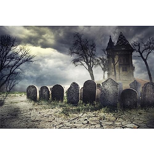 Halloween Backdrop Cemetery Halloween Photo Backdrop for Party Photography 12x10ft Pumpkin Graveyard Scary Haunted House Tombstone Background Kids Adults Birthday Party Studio Props - size: 12x10ft