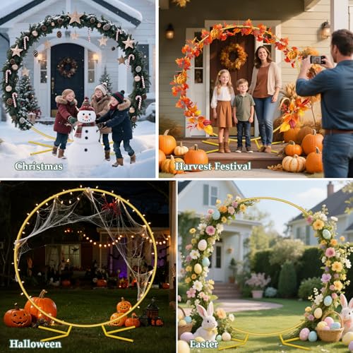 WellSign 6.6FT Balloon Arch Stand Kit, Metal Round Backdrop Stand for Parties, Gold Circle Wedding Arches Frame with Base for Engagement Valentine Party Baby Shower Gender Reveal Decoration - size: 6.6FT