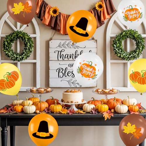 Thanksgiving Balloons, 12 Inch Orange Coffee Brown Yellow White Pumpkin Fall Maple Balloons for Boy Girl Thanksgiving Fall Birthday Autumn Party Decoration Pumpkin Baby Shower Anniversary Backdrop - color: Orange Brown White