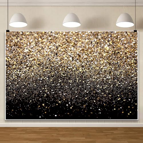 Black and Gold Glitter Backdrop for Wedding Party Gold Spots Background for Birthday Party Graduation party Backdrop Vinyl Studio Shoot Decor Prop 5x5ft (150x150cm) - color: Black and Gold, size: 5x5ft (150x150cm)