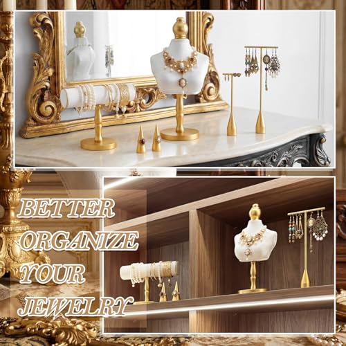 AceOrbit 6 Pcs Jewelry Display Set, Velvet Jewelry Mannequin Display, T-bar Bracelet Holder, Earring and Ring Finger Stand