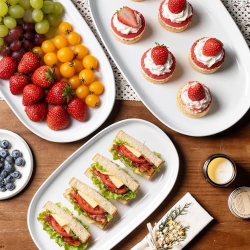 AmorArc Large Ceramic Serving Platter, 15.5"/14"/12.2" Oval Platters Microwave Safe, Serving Trays for Wedding, Stoneware Serving Dish for Entertaining&Party, Set of 3 - color: White, size: Oval