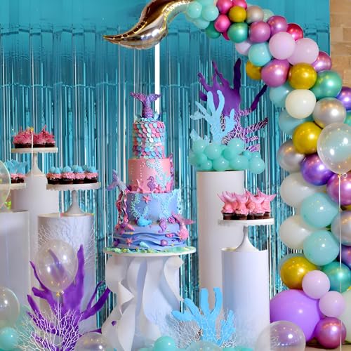 Valentines Day 2 Pack 3.3 * 8.3 ft Foil Curtain Metallic Tinsel Fringe Curtains Photo Booth Props Backdrop for Birthday Wedding Engagement Baby Shower Christmas Holiday Celebration Partyl,Light Blue - color: Light Blue, size: 2 Pack