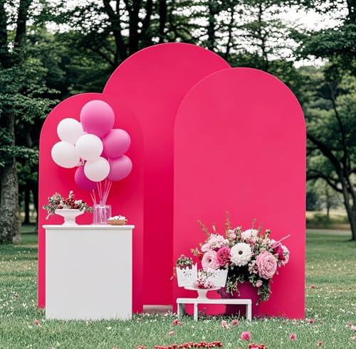 Pack of 3 Arch Backdrop Cover Hot Pink Spandex Arch Cover Fitted Wedding Arched Stand Cover for Bridal Shower Birthday Party Gender Reveal Backdrop Decor (6/6.6/7.2ft) - color: Hot Pink, size: 6/6.6/7.2 FT