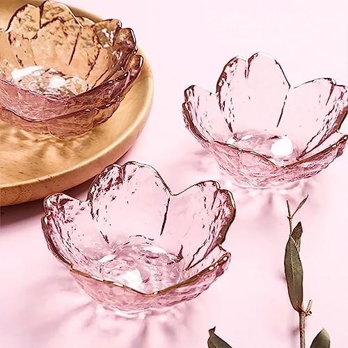 4 Pack Sakura Sauce Dishes Set, Pink Cherry Flower Crystal Glass Appetizer Plates Dipping Bowls Tasting Dishes Serving Dish Seasoning Saucers Bowl Little Bowls Ice Cream Snack Sushi Soy Condiment Dish - color: Glass Sakura Gold Rim