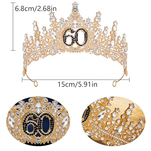 Birthday Crown for Women Crystal Princess Birthdays Tiaras Rhinestone Queen Headband Wedding Bridal Hair Accessories BirthdayProm Pageant Party Coming of Age Ceremony Photo Props - color: Gold-60