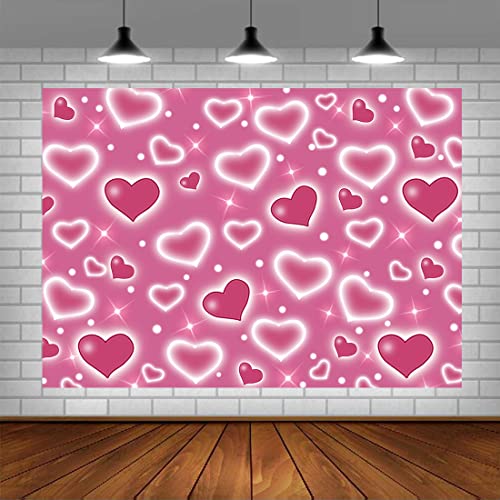 7x5ft Pink Heart Backdrop 90s Backdrops for Photoshoot Valentines Decor Banner Birthday Props X-118 - color: Pink, size: 7x5ft