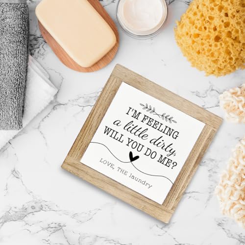 Funny Cute Laundry Room Signs, I'm Feeling A Little Dirty Sign, Family Laundry Decor Art, Farmhouse Home Bathroom Decors, Decorative Wooden Table Signs, Desk Decor Art, Mom Gift - color: Color16