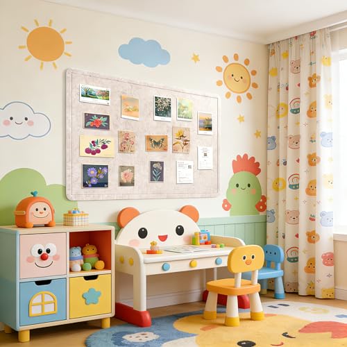 Bulletin Board,47.2 x 35.4 inches Foldable Decorative Felt Pin Board Photo Display Board with Self-Adhesive Tape, Decorative Cork Alternative for Wall Includes 20 Push Pins,Oatmeal - color: Oatmeal, size: 47.2 x 35.4 inches