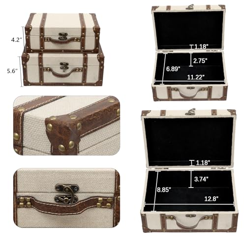 DECOR4SEASON Vintage Linen Fabric Decorative Box Set of 2 - Antique-Style Keepsake Chests for Coffee Table Decor, Mementos, and Elegant Bookshelf Styling - color: Linen, size: 13.7" & 12" (Set of 2)