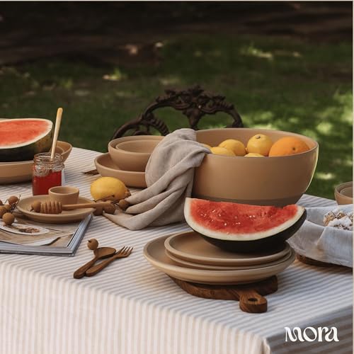 MORA Medium Plates Set of 4, 8.5 inch Ceramic Pottery Salad Plates - Microwave, Oven and Dishwasher Safe - Merrigold - color: Merrigold