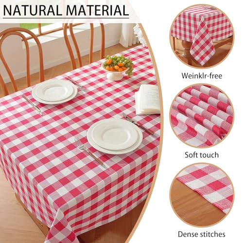 Gingham Tablecloth Rectangle Table Cloth Heavy Duty Cotton Checkered Table Cover Buffalo Plaid Tablecloths for Spring Picnic Kitchen Dining, Red and White,55 * 55 inch - color: Red, size: 55" x 55" (Square)