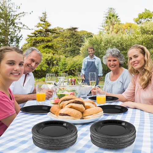 Breroa 72 Pieces Black Paper Plates 7 Inch Bulk Paper Plates Disposable Round Dessert Plate Heavy Duty Solid Color Papers Plate Table Decors Party Supply for Birthday Party, Dinner Table, Wedding - color: Black