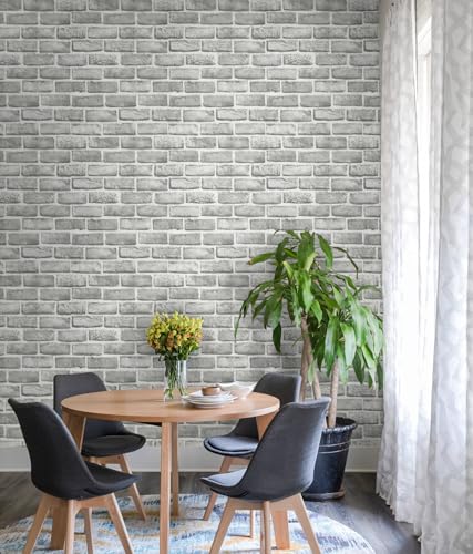 Guvana 17.3" x 394" Grey Brick Wallpaper Peel and Stick 3D Brick Contact Paper Self Adhesive Wallpaper for Bedroom Modern Removable Vinyl Film Decor Backsplash Walls - color: Grey and White, size: 17.3" x 394"