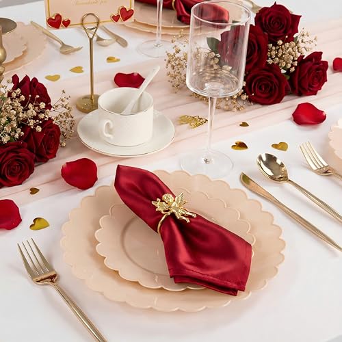 SUT 72-Count Pink Plastic Plates Disposable 10.25 Inch - Scalloped Edge Dinner Plates for Valentine’s Day, Parties, Birthdays, Weddings | Lightweight & Durable Disposable Dinnerware (72 Pack) - color: Pink, size: 10.25 Inch