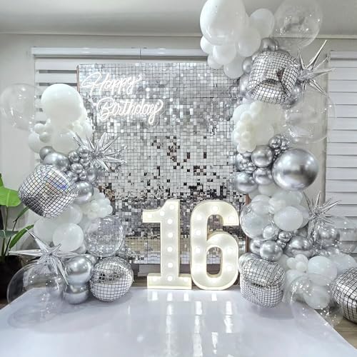 Silver Shimmer Wall Backdrop Panel Sequin Photo Backdrop 6FTx4FT Sparkle Disco Background for Wedding Bachelorette Birthday Stage Party Graduation Decorations - color: Silver, size: 6ftx4ft