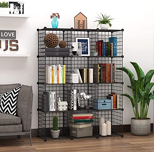 C&AHOME Wire Cube Storage, 12-Cube Storage Organizer Metal, C Grids Storage Bins Shelving, Modular Bookshelf Shelf, Closet Cabinet Ideal for Bedroom, Office 36.6”L x 12.4”W 48.4”H Black - color: Black