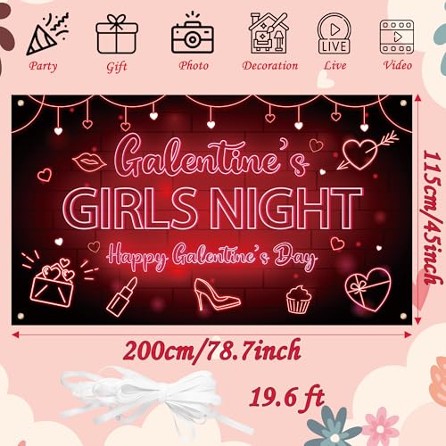 Galentine's Girls Night Backdrop Banner - Happy Galentine's Day Banner Photography Background Black Red Neon Girls Theme Party Banner for Ladies Valentines Day Party Decorations Photo Booth Props