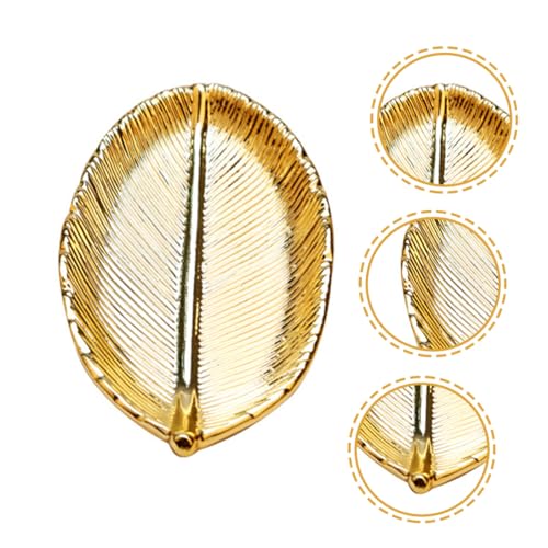 Ceramic Jewelry Organizer Tray Gold Leaf Design Nail Art Display Plate Jewelry Storage Holder Decorative Desktop Photo Prop for Vanity and Dressing Table