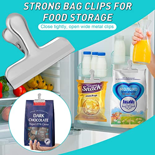 24 Pack 3 Inch Stainless Steel Silver Chip Clips Bag Clips for Food Packages,Large Food Kitchen Clip for Snack,Strong Metal Home&Office Clip for Paper Heavy Duty - color: Silver, size: 24 Pack