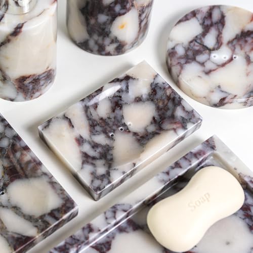 Luxurious Natural Marble Soap Dish Tray Marble Soap Holder Trinket Plate for Bathroom Sink Kitchen Countertop Bedroom Vanity Bathroom Accessory Rectangular (2 Pack) - color: Calacatta-viola, size: 4.7"l X 3.1"w