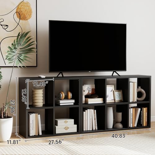 Cube Storage Organizer, Cubicle Open Back Decorative Book Shelf, 2-Tier Space Saving Storage Shelf Bookcase, Metal Display Shelf for Living Room,Office,Closet (Black, 4 Cube + 6 Cube) - color: Black, size: 4 Cube + 6 Cube