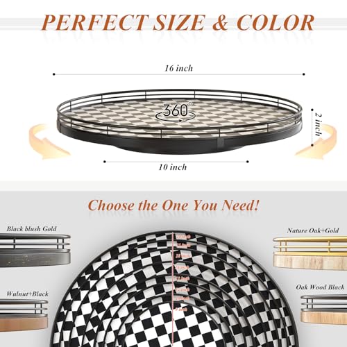16" Black and White Kitchen Lazy Susan Turntable, Round Checkered Decorative Tray, Large Lazy Susan for Dining Table Centerpiece, Pantry, Kitchen, Bathroom, Countertop, Cupboard, Home Decor - color: Black & White, size: 16 inches