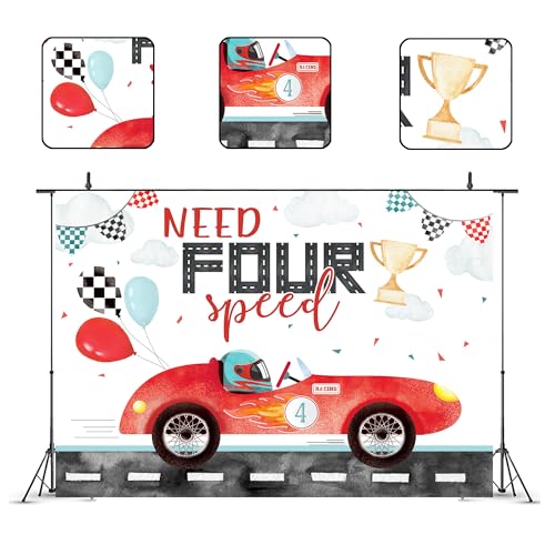 Glawry Need 4 Speed Birthday Backdrop 7Wx5H Feet Watercolor Red Racing Car Cartoon Cute Balloons Cool Boys Kids 4th Birthday Party Decorations Photography Background Photo Booth Studio - color: Four Speed, size: 7Wx5H
