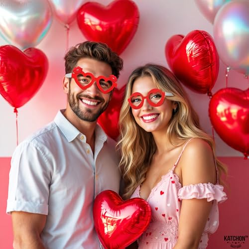 KatchOn, Red Heart Glasses - Pack of 12 | Valentines Glasses for Valentines Day Decorations | Valentines Photo Props for Valentines Decor | 6 Designs Heart Shaped Glasses | Galentines Day Decorations - color: Red and Pink